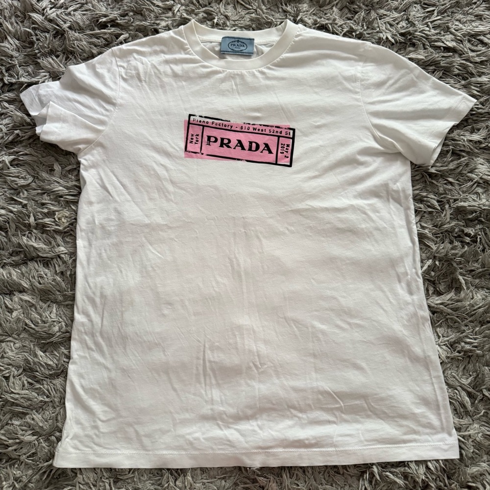 Prada White Short Sleeve Tee with Iconic Logo